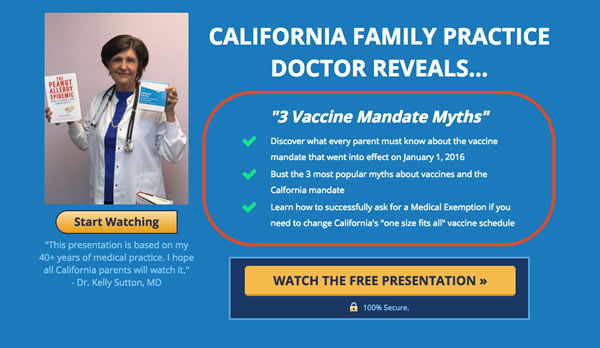 Dr. Kelly Sutton: Selling webinars telling parents how to obtain a medical exemption to school vaccine mandates, whether the exemption is appropriate or not.