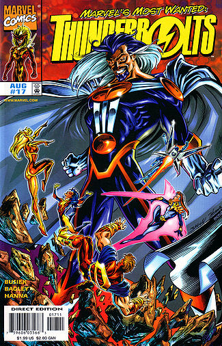 The cover of Thunderbolts #17, featuring the villain Graviton.
