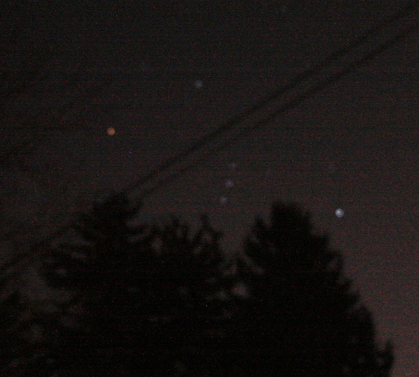 Two shots of Orion in early evening, two days less eight minutes apart.