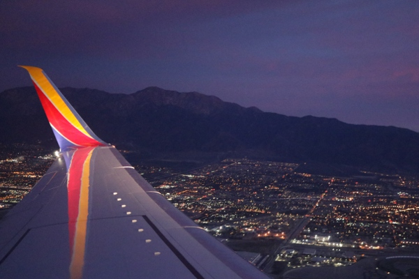 Southern California at sunrise, from the air.