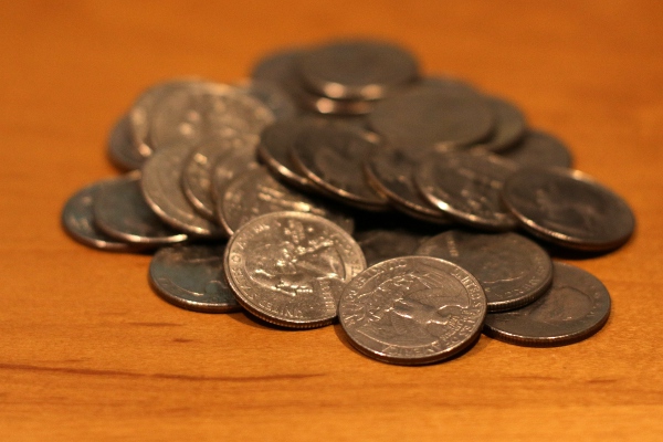 Messy pile of quarters.