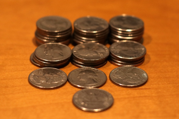 Neatly stacked quarters.