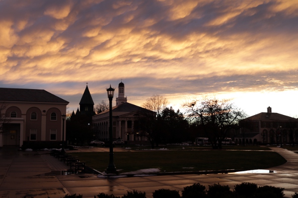 Memorial Chapel at Union with dramatic clouds.