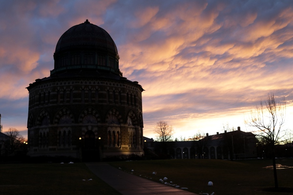 The Nott Memorial with dramatic clouds.