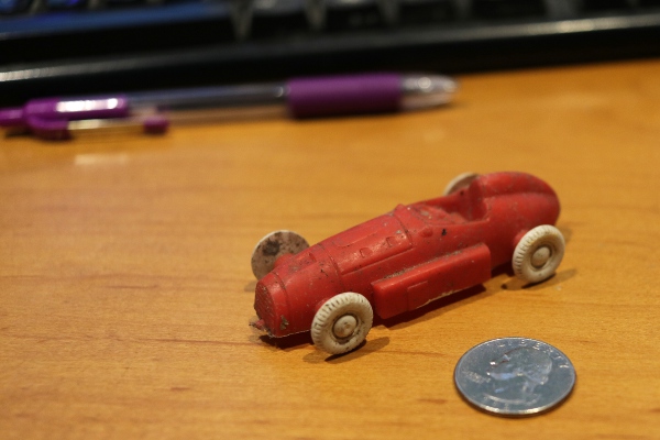 An old plastic car I found under the cellar stairs.