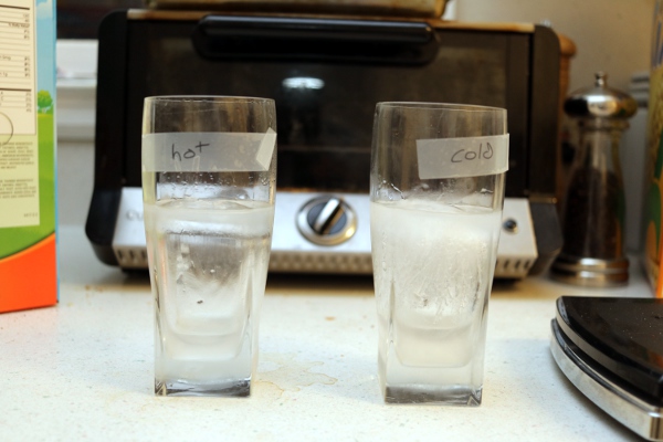 Frozen water from the Mpemba Effect experiment.
