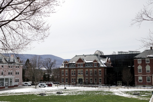 The Science Quad at Williams, looking at the Physics building.