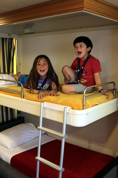 SteelyKid and The Pip like the bunk beds in the stateroom.