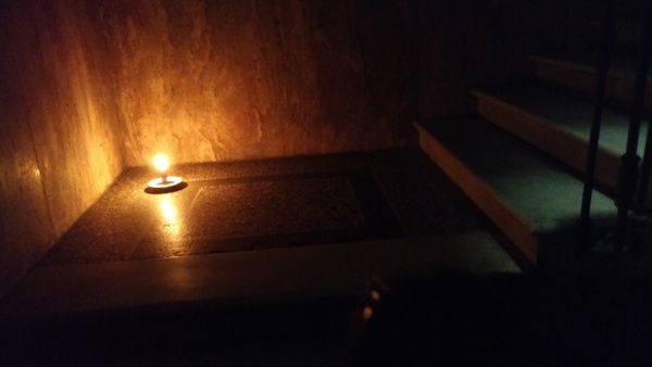 The stairwell of our hotel lit by candles as we made our departure.