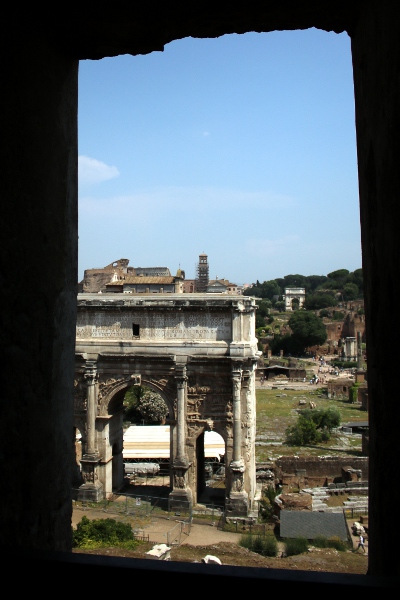 The Forum seen from a window in the Tabularium at the Musei Capitolini.