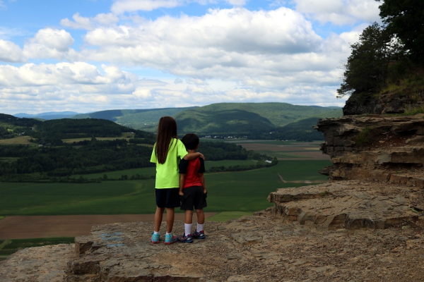 SteelyKid and The Pip looking over Scoharie County from arop Vroman's Nose.