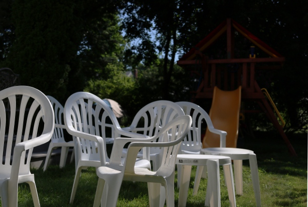 White plastic chairs getting ready for SteelyPalooza 2016,