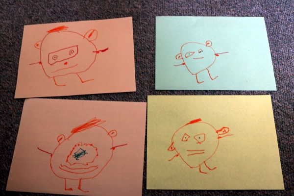 A set of figures drawn by The Pip at day care over the summer.