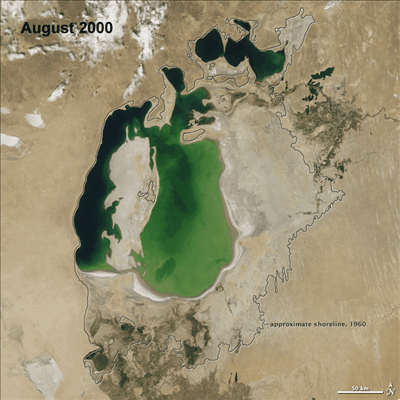 The Aral Sea from 2000 to 2014.