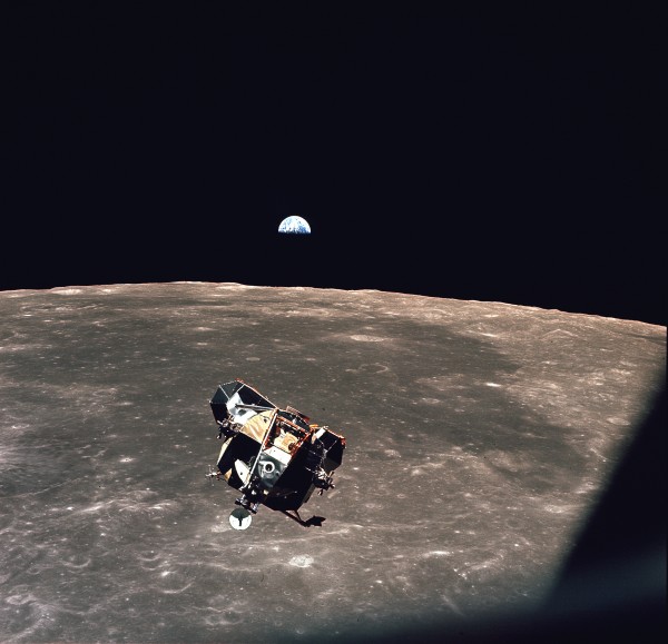 Moon, Lunar Module and Earth as seen by Apollo 11