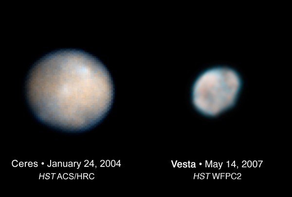 Ceres and Vesta from Hubble