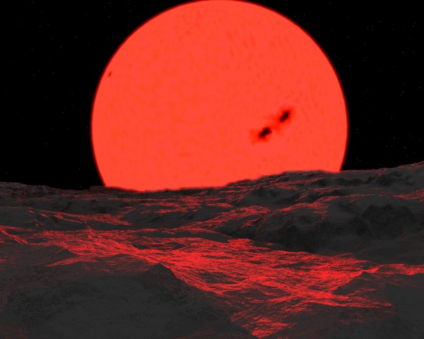 Theoretical view of the Sun as a red giant from a barren Earth