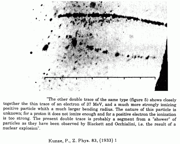 Image credit: Paul Kunze, in Z. Phys. 83 (1933), of the first muon event ever discovered in 1932.
