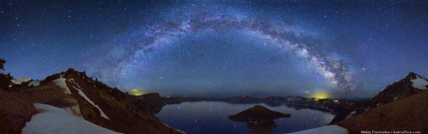 Image credit: Wally Pacholka, via http://www.astropics.com/Big-Dipper-Andromeda-Galaxy-Milky-Way-Galactic-Arch-over-Scenic-Crater-Lake.html.