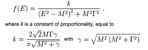 Image credit: screenshot from the Wikipedia page on the relativistic Breit-Wigner distribution.