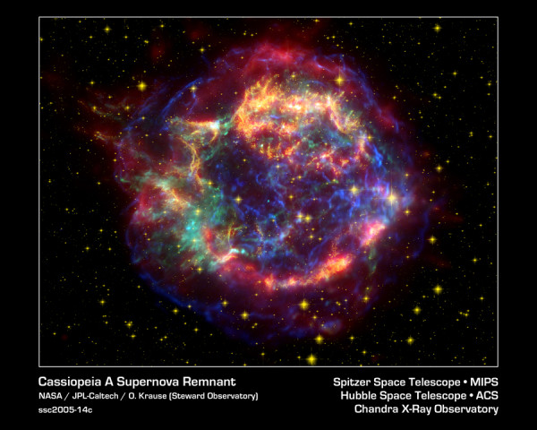 Image credit: NASA / JPL-Caltech / O. Krause (Steward Observatory); Spitzer/MIPS/Hubble/ACS/Chandra composite.