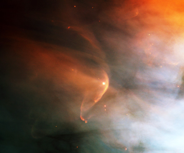 Image credit: Hubble Heritage Team (AURA / STScI), C. R. O’Dell (Vanderbilt), NASA, of star LL Orionis in the Orion Nebula.