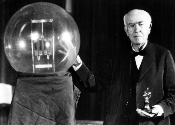 Image credit: Thomas Edison with his famed light bulb; public domain image.