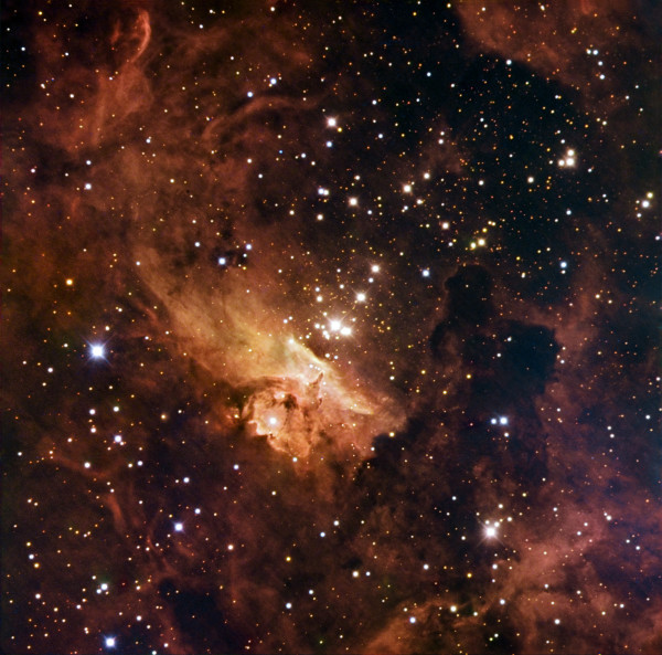 Image credit: ESO/IDA/Danish 1.5 m/ R. Gendler, U.G. Jørgensen, J. Skottfelt, K. Harpsøe, of Pismis 24 and NGC 6357 in visible light.