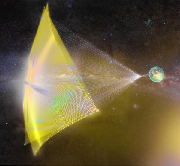 Image credit: Breakthrough Starshot, of the laser sail concept for a “starchip” spaceship.