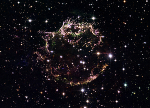 The Cassiopeia A supernova remnant, as imaged in the visible part of the spectrum by the Hubble Space Telescope. Image credit: NASA, ESA, and the Hubble Heritage (STScI/AURA)-ESA/Hubble Collaboration. Acknowledgement: Robert A. Fesen (Dartmouth College, USA) and James Long (ESA/Hubble).
