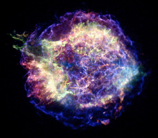 Comparison of the 2006 and 2013 composite images of the Cassiopeia A supernova remnant taken with the Chandra X-ray Observatory. Image credit: NASA/CXC/SAO.