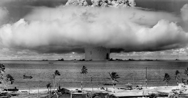 Public domain image of an underwater nuclear weapons detonation test during the Cold War.