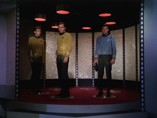 Three members of the Star Trek crew beaming down off the ship. Image credit: CBS Photo Archive/Getty Images.