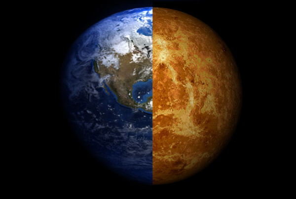 A composite image of Venus and Earth. Image credit: Arie Wilson Passwaters/Rice University.