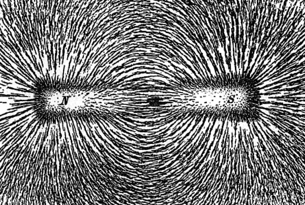 Magnetic field lines, as illustrated by a bar magnet: a magnetic dipole. There’s no such thing as a north or south magnetic pole — a monopole — by itself, though. Image credit: Newton Henry Black, Harvey N. Davis (1913) Practical Physics, The MacMillan Co., USA, p. 242, fig. 200.