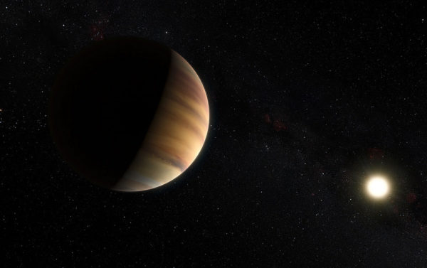 An artist's impression of the exoplanet 51 Pegasi b, the first exoplanet found around a normal-type star. Image credit: ESO/M. Kornmesser/Nick Risinger (skysurvey.org).