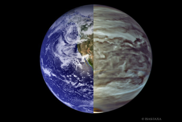 The Earth (L) in visible light, compared with Venus (R) in infrared light. While Earth’s reflectivity will vary over time, Venus’ will remain constant. Image credit: NASA/MODIS (L), ISIS/JAXA (R), stitching by E. Siegel.