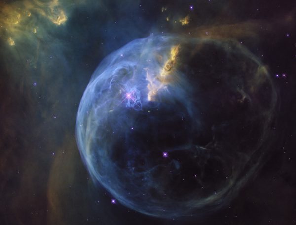 The Bubble Nebula, also known as NGC 7635, is an emission nebula photographed here by the Hubble Space Telescope for its 26th anniversary. Image credit: NASA, ESA, Hubble Heritage Team.