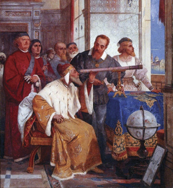 The Bertini fresco of Galileo Galilei showing the Doge of Venice how to use the telescope, 1858.