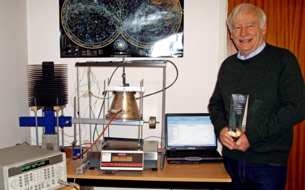 Inventor Roger Shawyer with a prototype of his EMdrive. Image credit: Roger Shawyer, Satellite Propulsion Research Ltd.