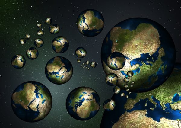 A representation of the different parallel "worlds" that might exist in other pockets of the multiverse. Image credit: public domain, retrieved from https://pixabay.com/en/globe-earth-country-continents-73397/.