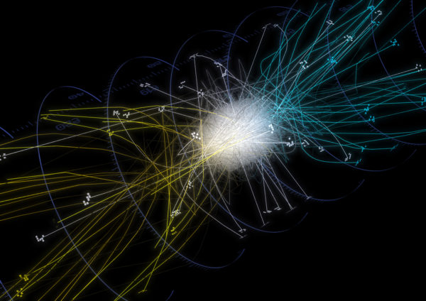 Trajectories of antihydrogen atoms from the ALPHA experiment. (Photo courtesy of Chukman So/University of California, Berkeley)
