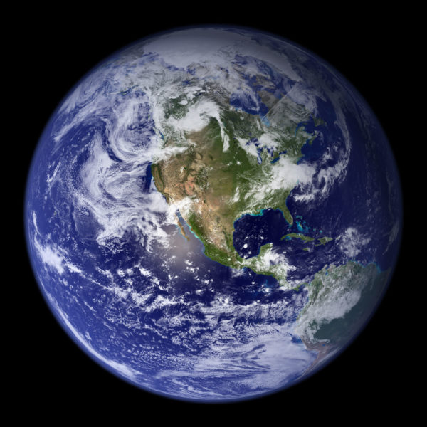 The Earth, our fragile blue planet, as composited by the Moderate Resolution Imaging Spectroradiometer (MODIS) instrument aboard the Terra satellite. Image credit: NASA's Earth Observatory.