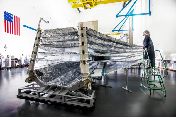 The first successful unfolding test of all five layers was conducted in 2014, and provided valuable lessons that help ensure the success of JWST during launch and deployment. Image credit: Northrop Grumman/Alex Evers.