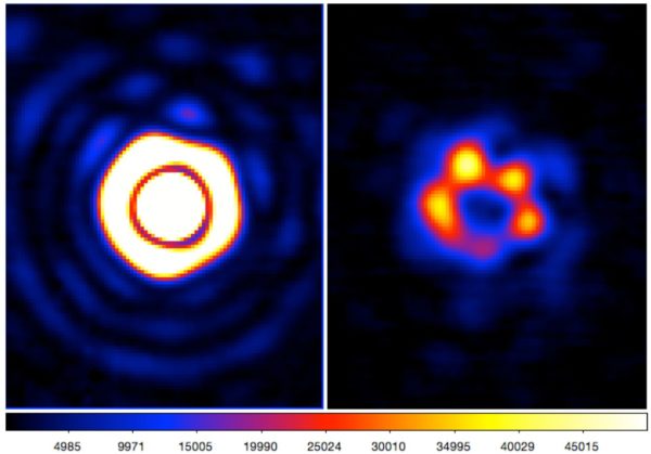 Typical PSF in the L band with Strehl ratio of up to 88%, and many diffraction rings visible. Image credit: COFFEE Paul et al., 2014.