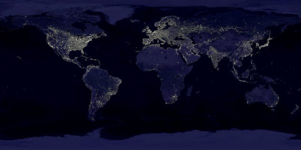 A composite image of the Earth at night, with data from 1994/1995. Image credit: Craig Mayhew and Robert Simmon, NASA GSFC, with data from Marc Imhoff of NASA GSFC and Christopher Elvidge of NOAA NGDC.