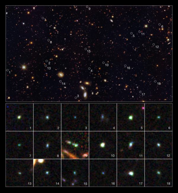 This deep-field region of the GOODS-South field contains 18 galaxies forming stars so quickly that the number of stars inside will double in just 10 million years: just 0.1% the lifetime of the Universe. Image credit: NASA, ESA, A. van der Wel (Max Planck Institute for Astronomy), H. Ferguson and A. Koekemoer (Space Telescope Science Institute), and the CANDELS team.