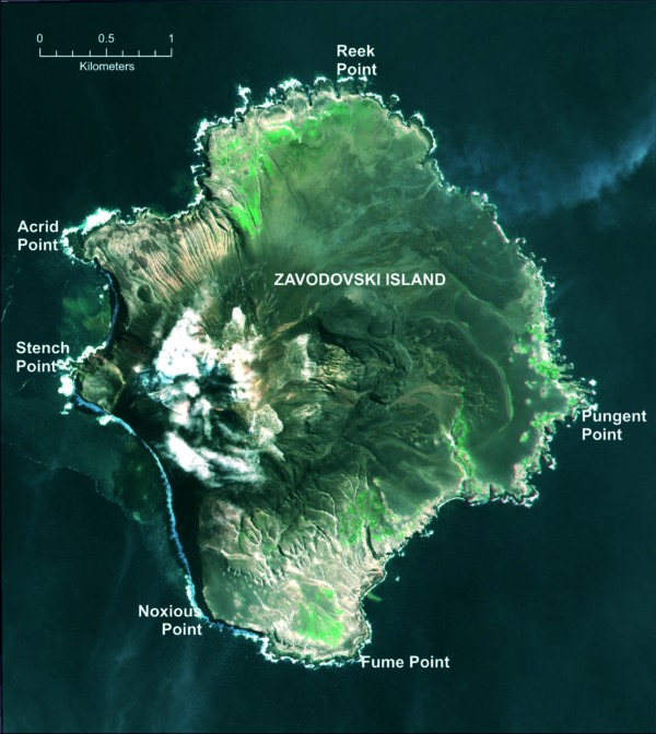 With all the active volcanic activity on the island, it's possible -- as the names suggest -- that Zavodovski island is also the smelliest place in the world. Image credit: UK Antarctic Place-names Committee / British Antarctic Survey / NERC.