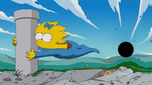 If you remain outside the event horizon of a black hole, escape is possible; if you fall inside, is there any possible way out? Image credit: The Simpsons / Fox / Treehouse of Horror; deviantART user 15sok.