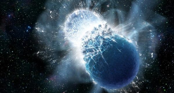 Neutron stars, when they merge, can exhibit gravitational wave and electromagnetic signals simultaneously, unlike black holes. But the details of the merger are quite puzzling, as the theoretical models don't quite match what we've observed. Image credit: Dana Berry / Skyworks Digital, Inc.